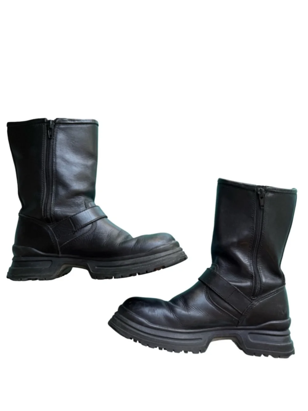 Harley Davidson Black Leather Motorcycle Boots with Buckle Accent Size 8.5 Wide